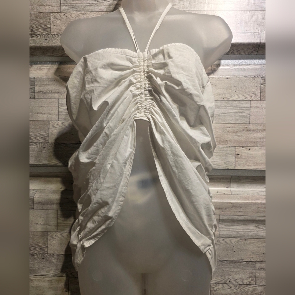 PrettyLittleThing White Halter Tie-Back Top